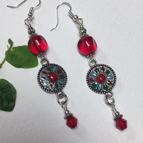 Long red salsa peppers earrings unique colorful - Picture 2 of 8